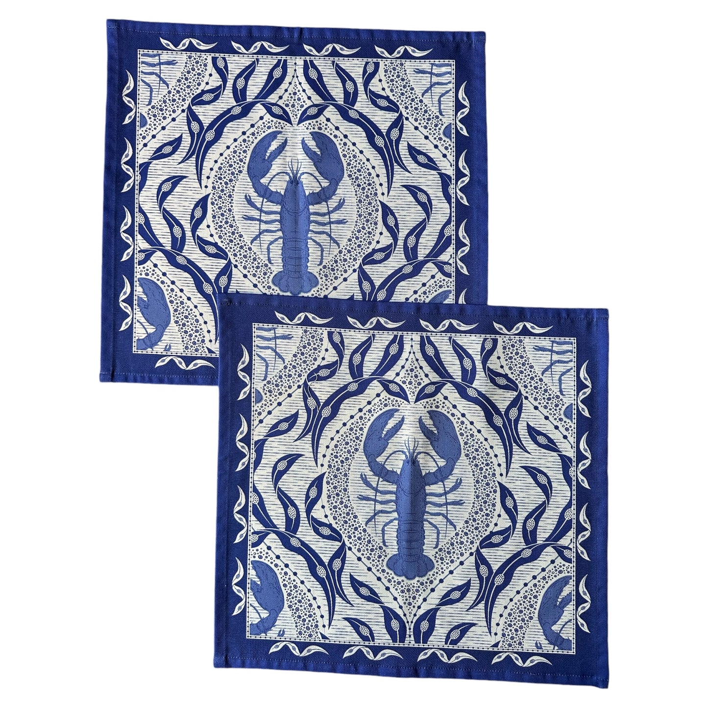 Katoenen servetten kreeftenprint blauw met wit