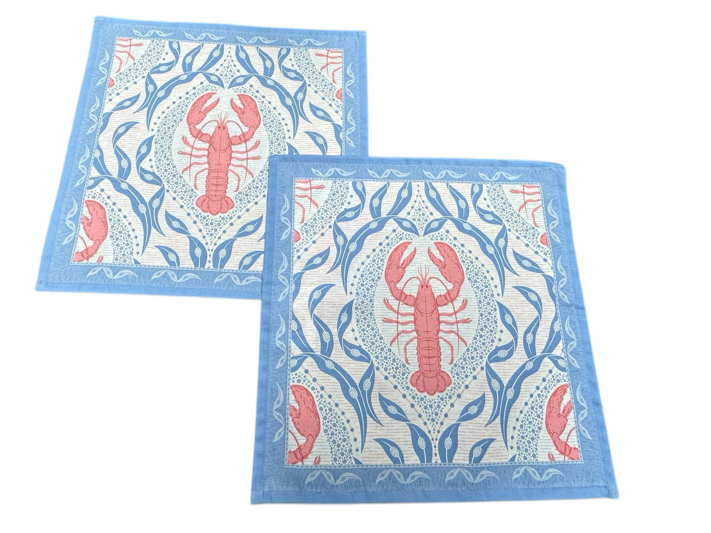 Katoenen servetten kreeftenprint licht blauw met roze