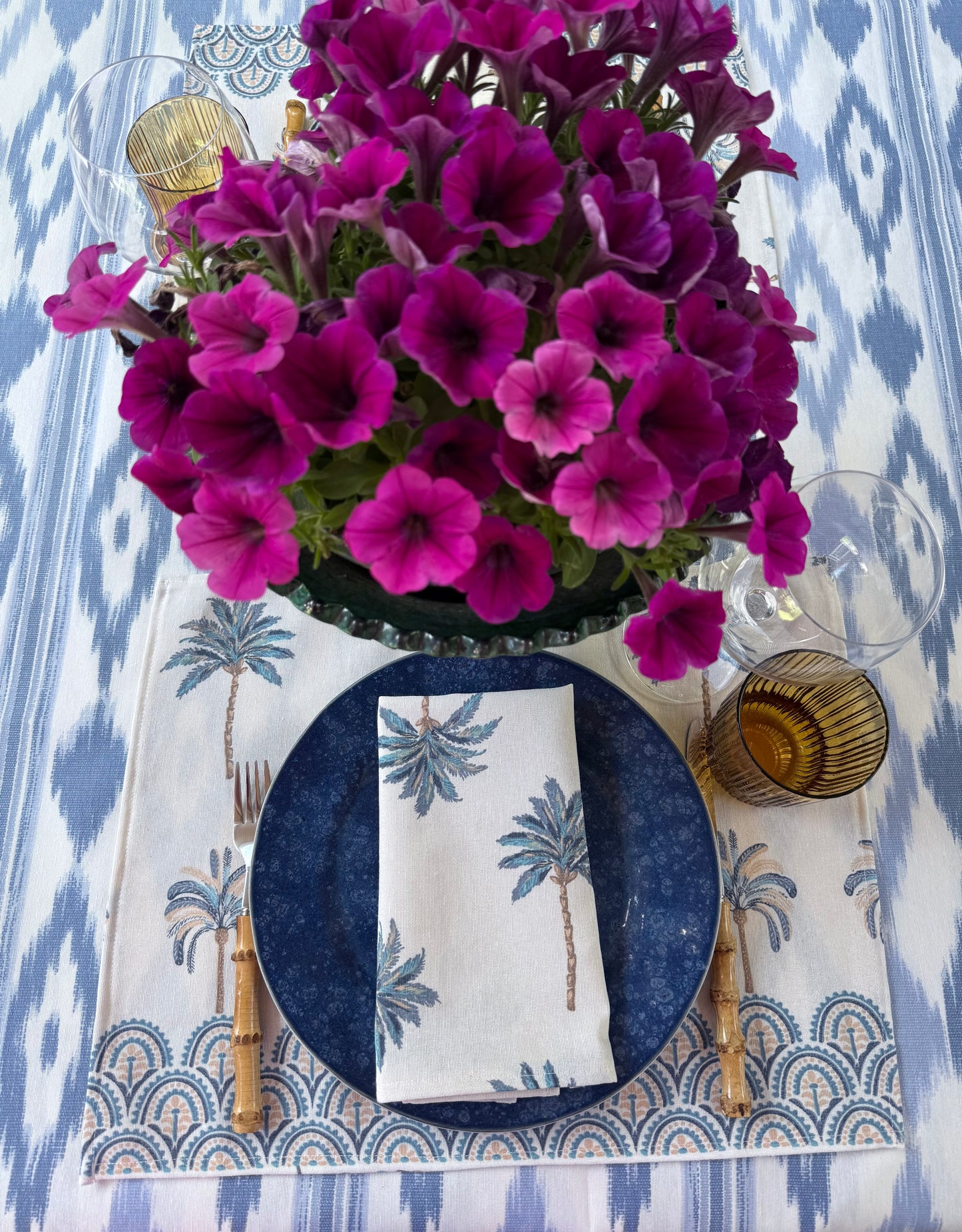 Placemats blauwe palmbomen set van 2