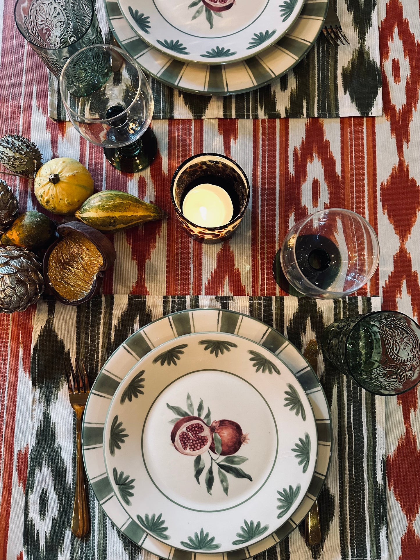 Placemats Mallorcaanse ikat olijf groen set van 2