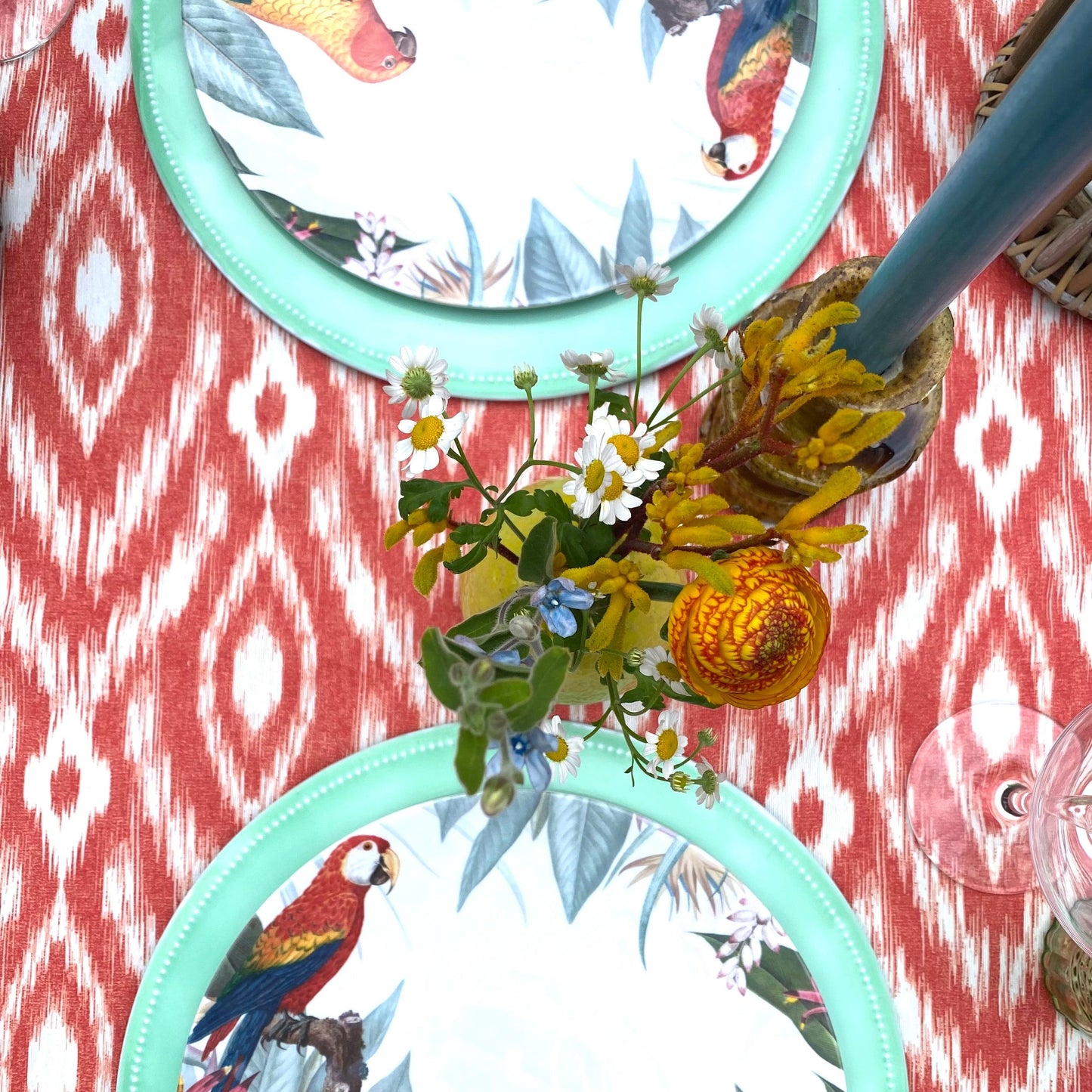 Waterafstotend tafelkleed peach ronde ikat - Frank Styling