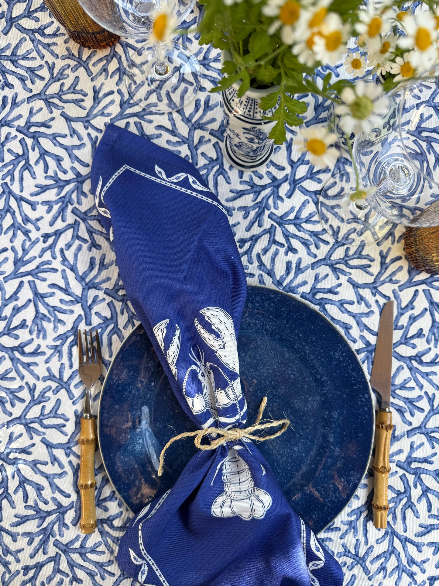 Tafelkleed koraalprint blauw