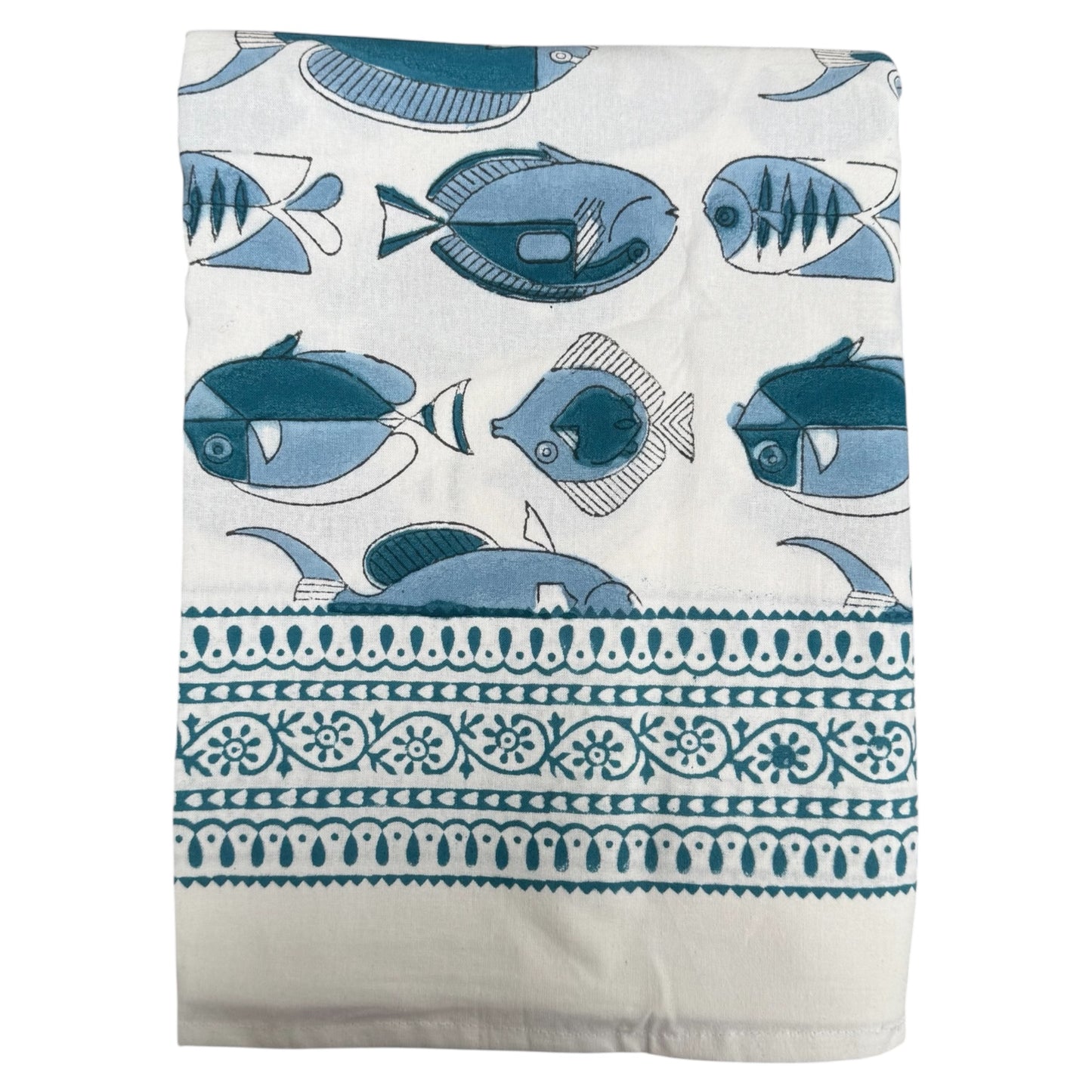 Katoenen blockprint servetten blauwe vissen