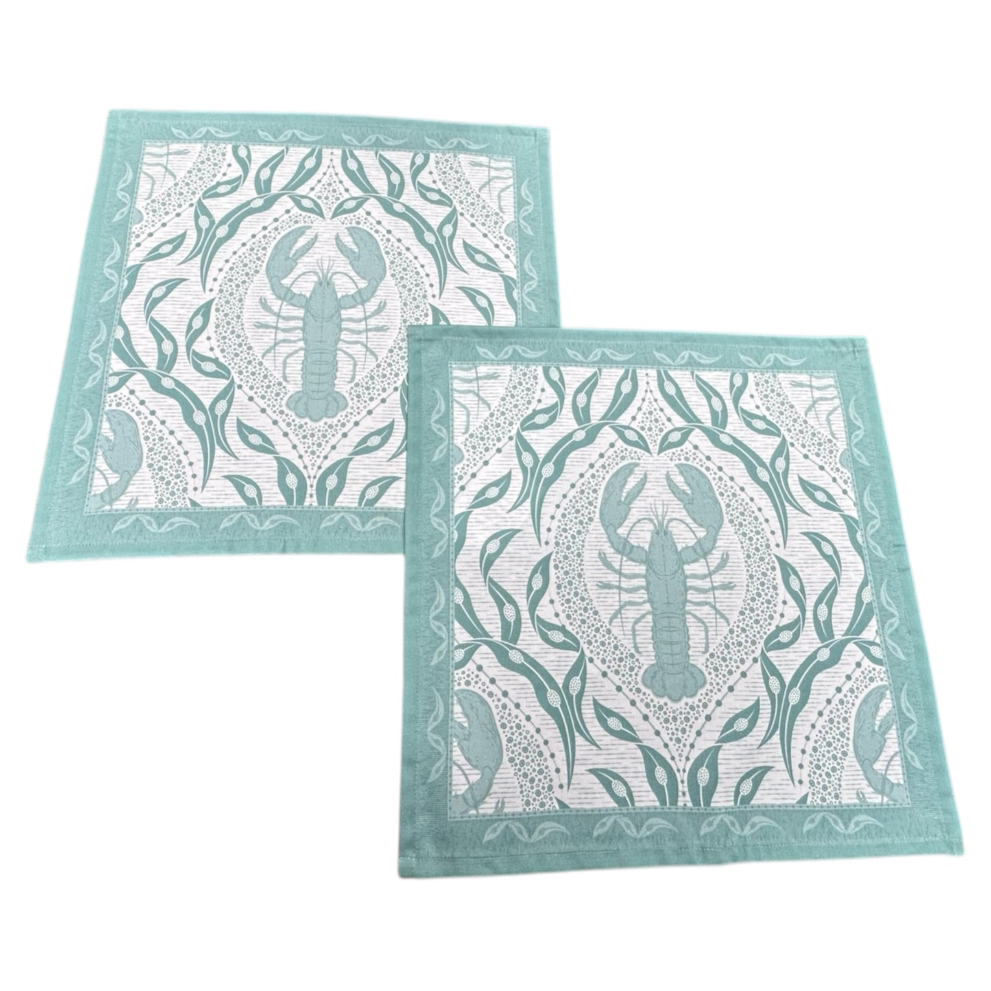 Katoenen servetten kreeftenprint wit met sage groen