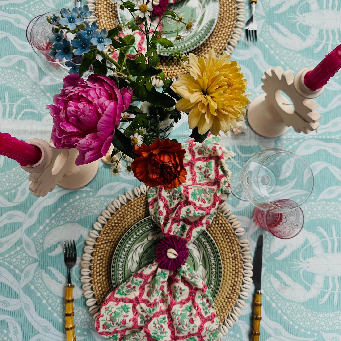 Waterafstotend tafelkleed kreeftenprint sage groene - Frank Styling