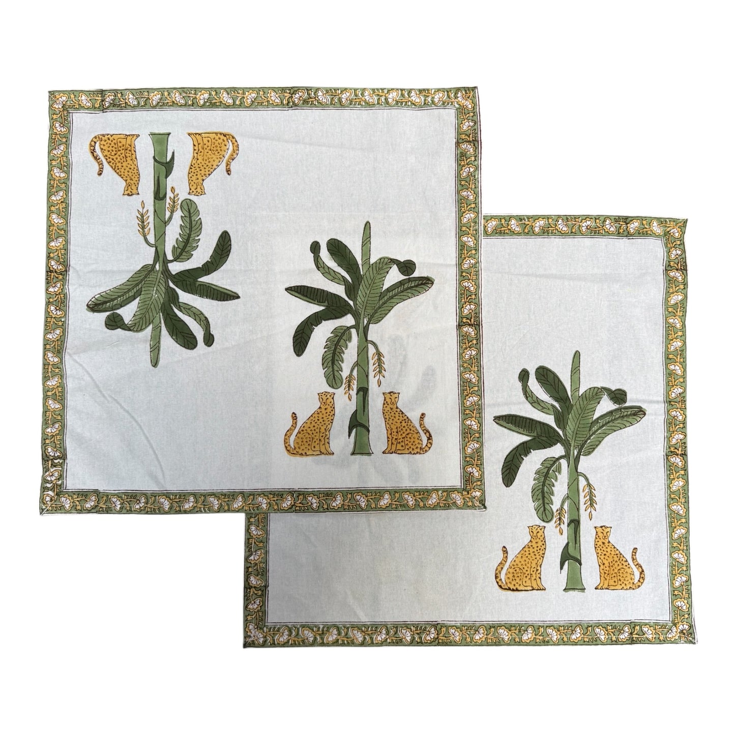 Katoenen blockprint servetten palmboom en luipaard