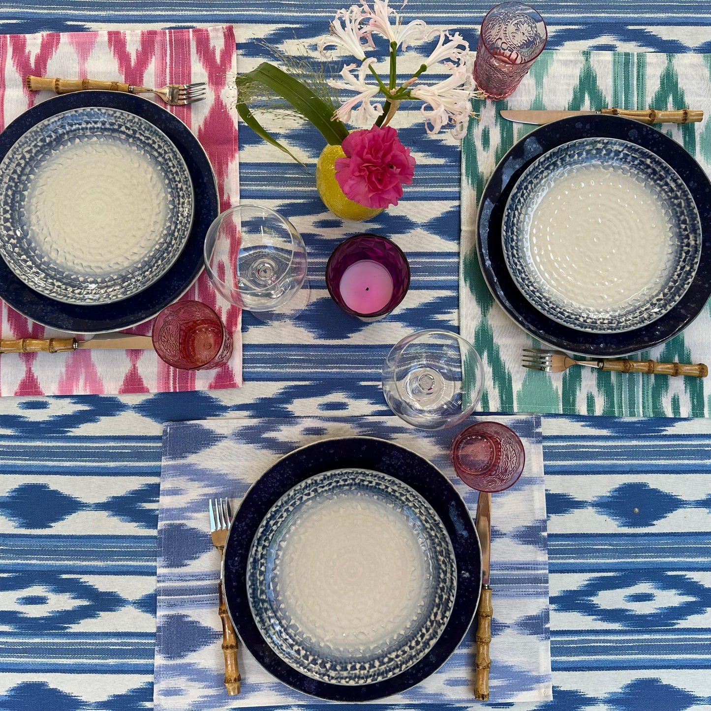Placemat Mallorcaanse ikat licht blauw - Frank Styling