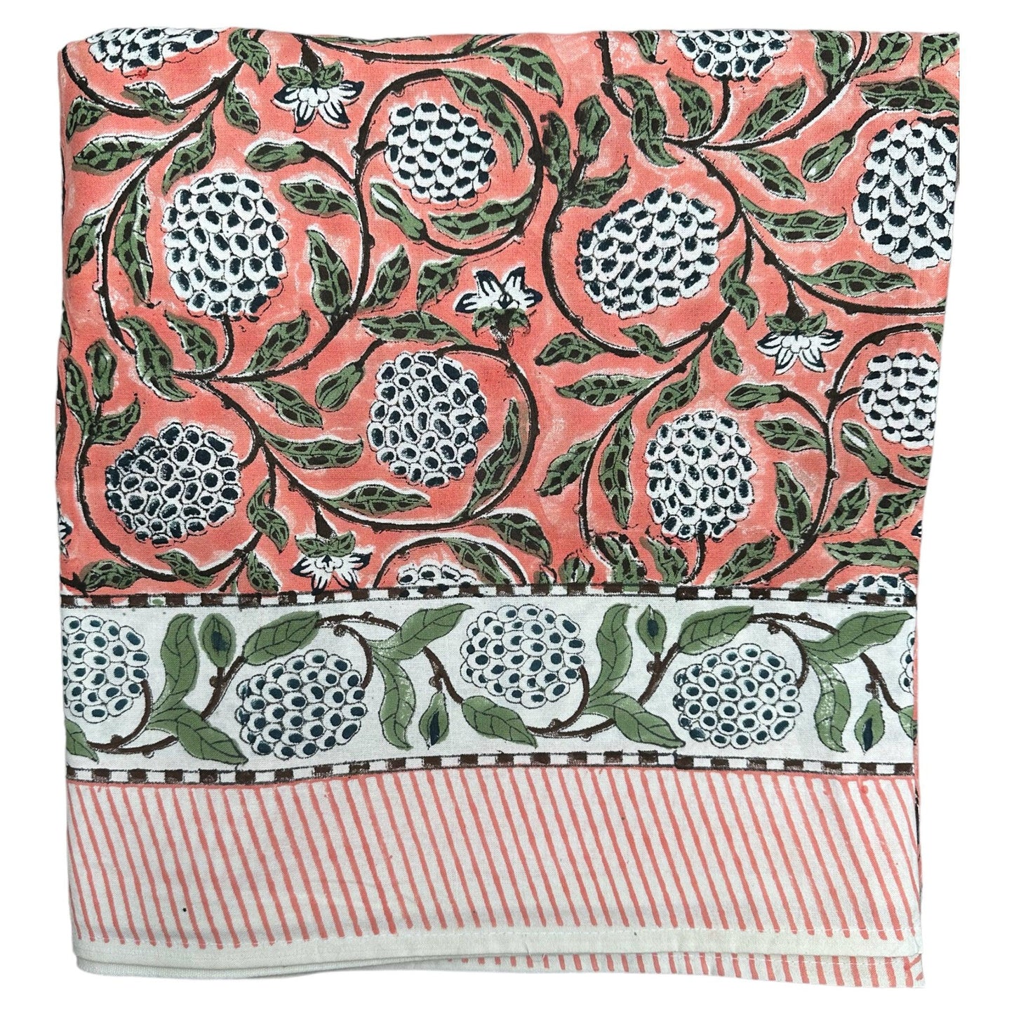 Tafelkleed Indiase blockprint peach met blauw - Frank Styling