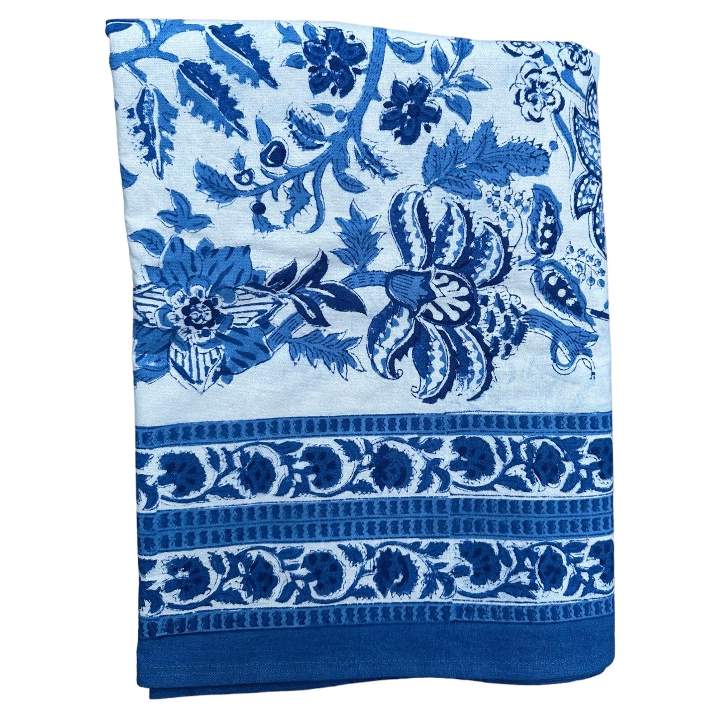 Tafelkleed Indiase blockprint wit met kobalt blauw - Frank Styling