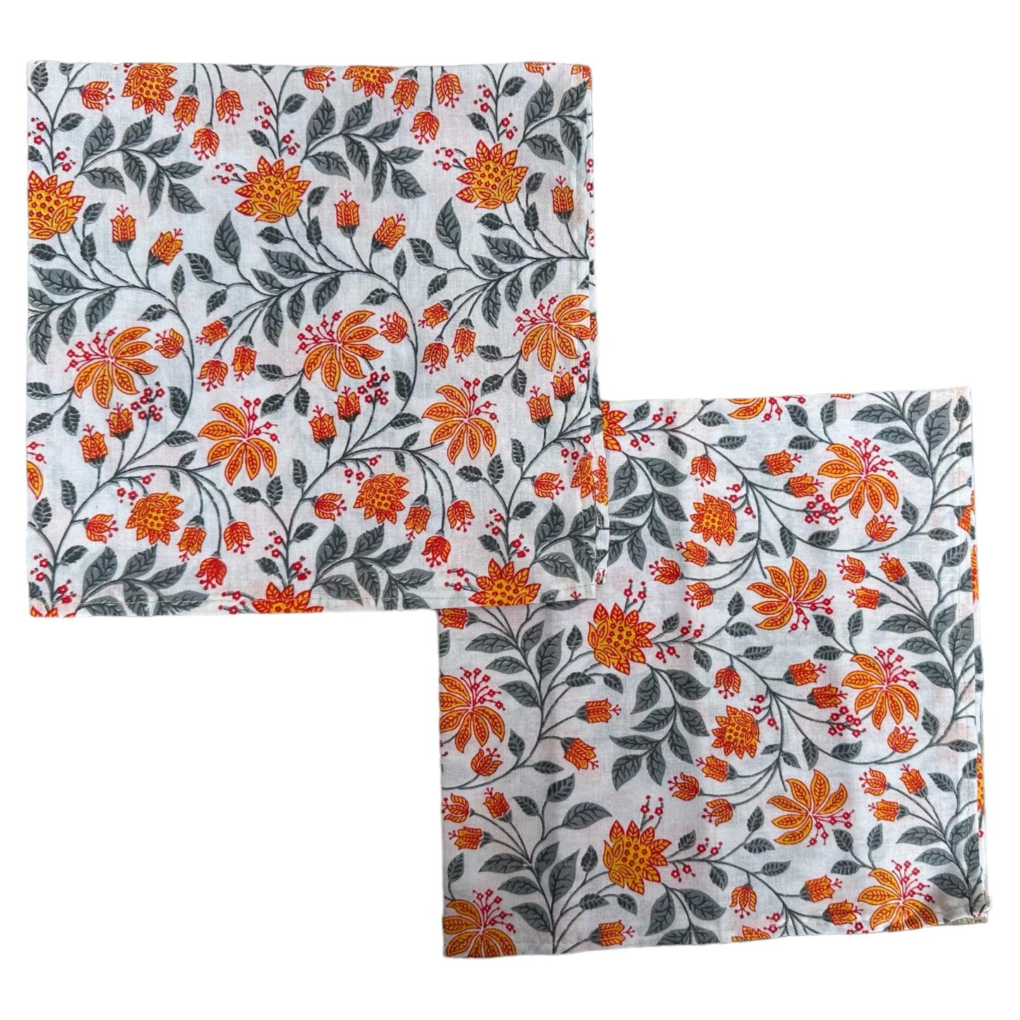 Katoenen servetten grijze takjes met levendige oranje en gele bloemen - Frank Styling