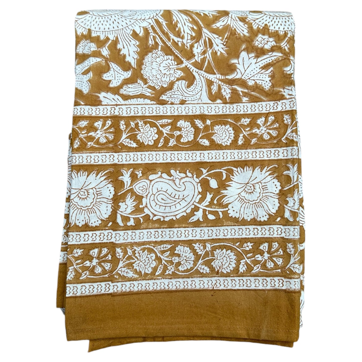 Tafelkleed Indiase blockprint okergeel
