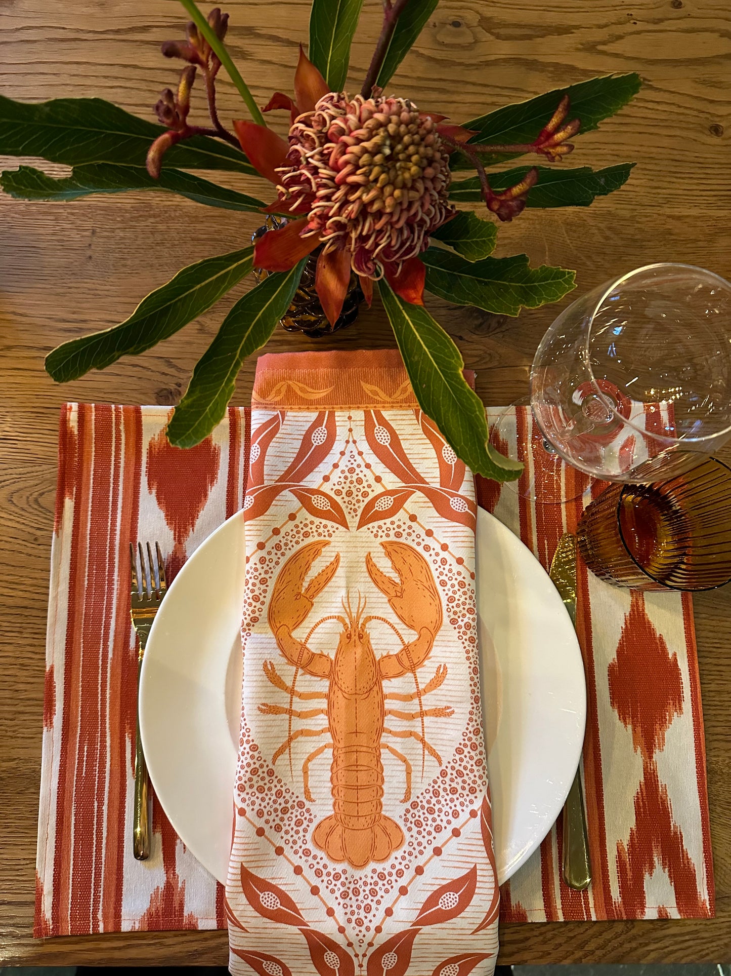 Katoenen servetten kreeftenprint oranje