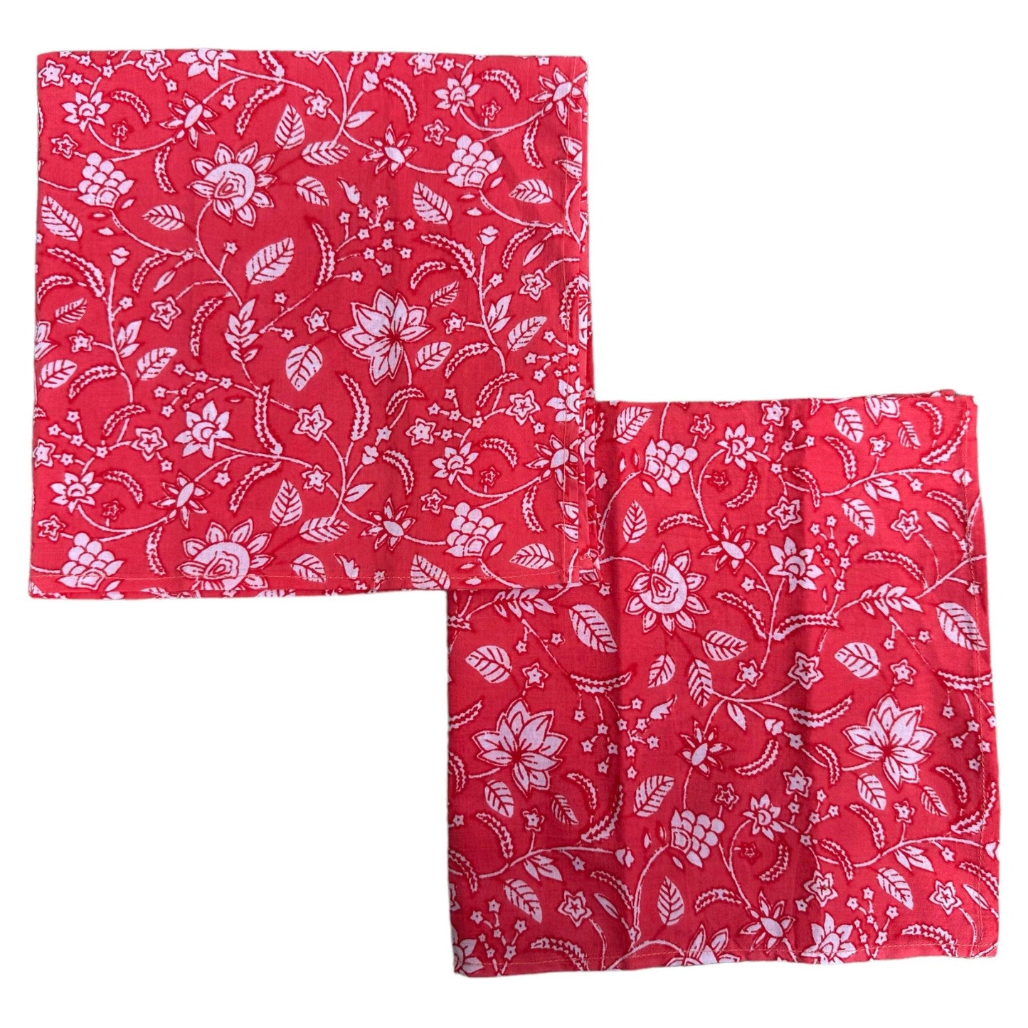 Katoenen servetten blockprint fuchsia met delicate witte bloemen - Frank Styling