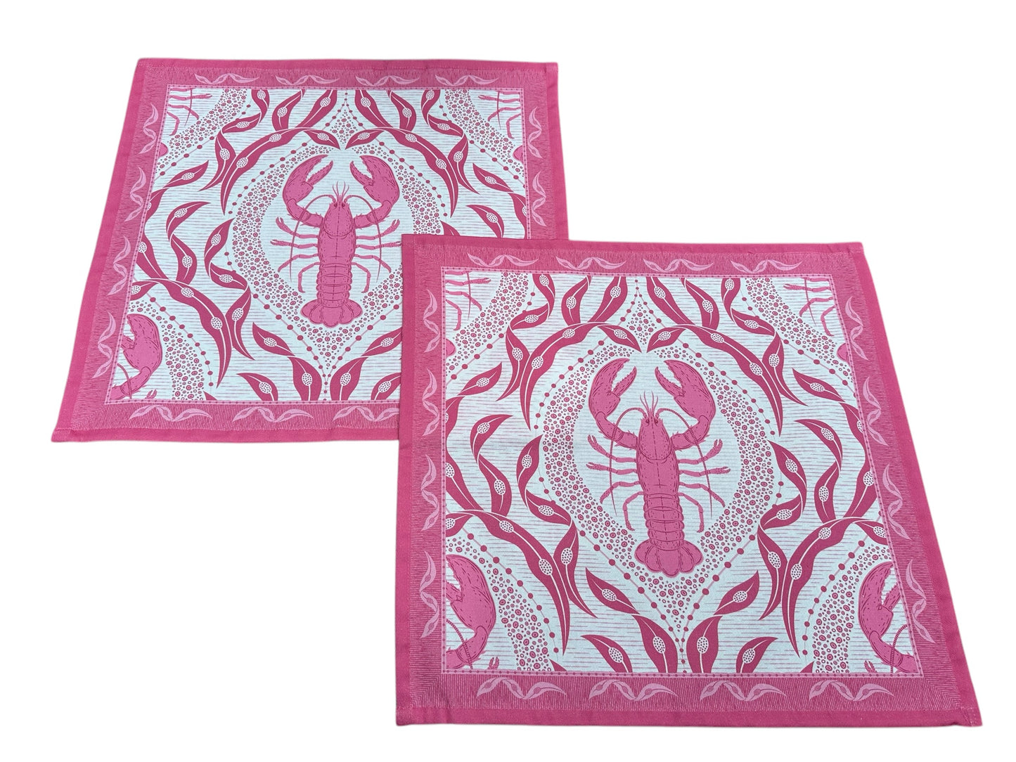 Katoenen servetten (2 stuks) kreeftenprint wit met roze