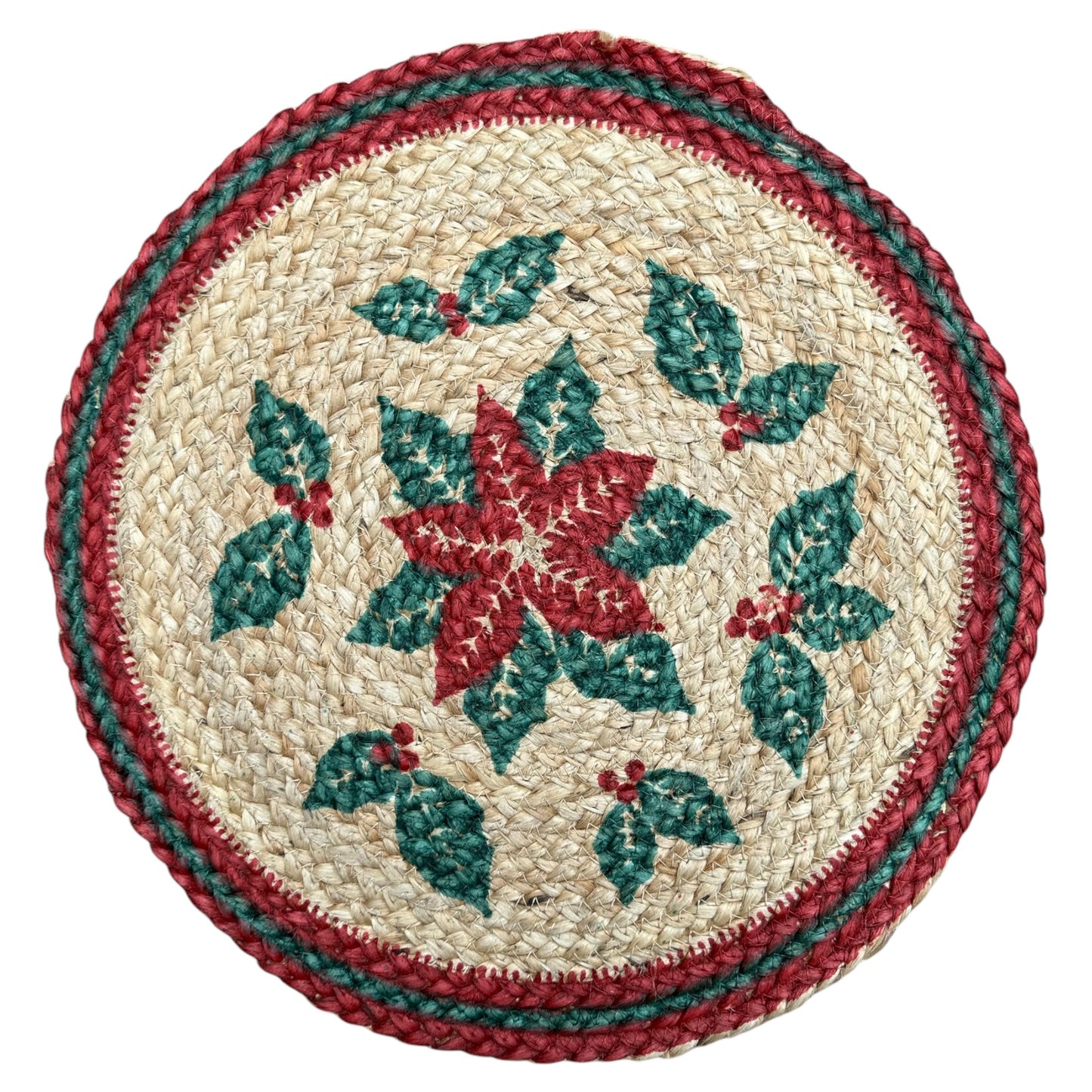 Jute placemat met kerstster en hulstblaadjes