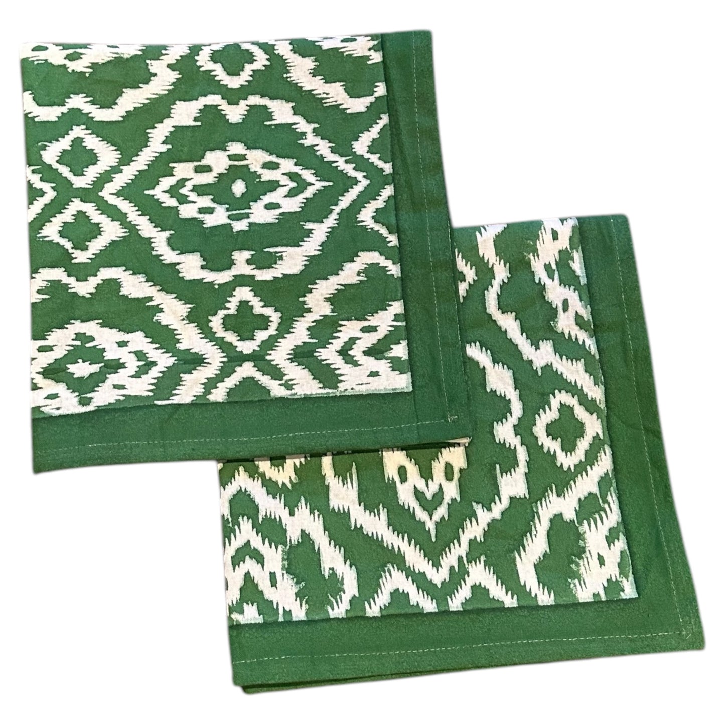 Katoenen blockprint servetten (2 stuks) groene ikat