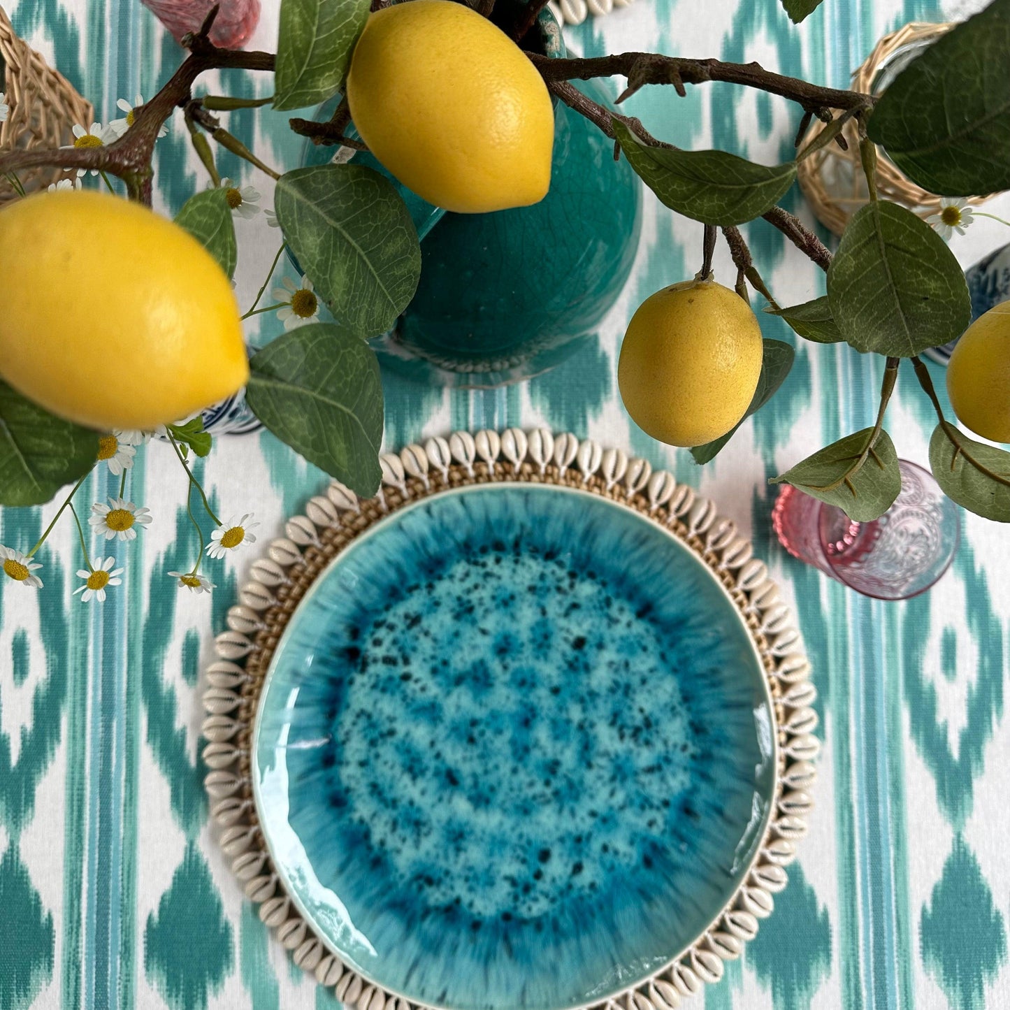 Waterafstotend tafelkleed aqua ikat - Frank Styling