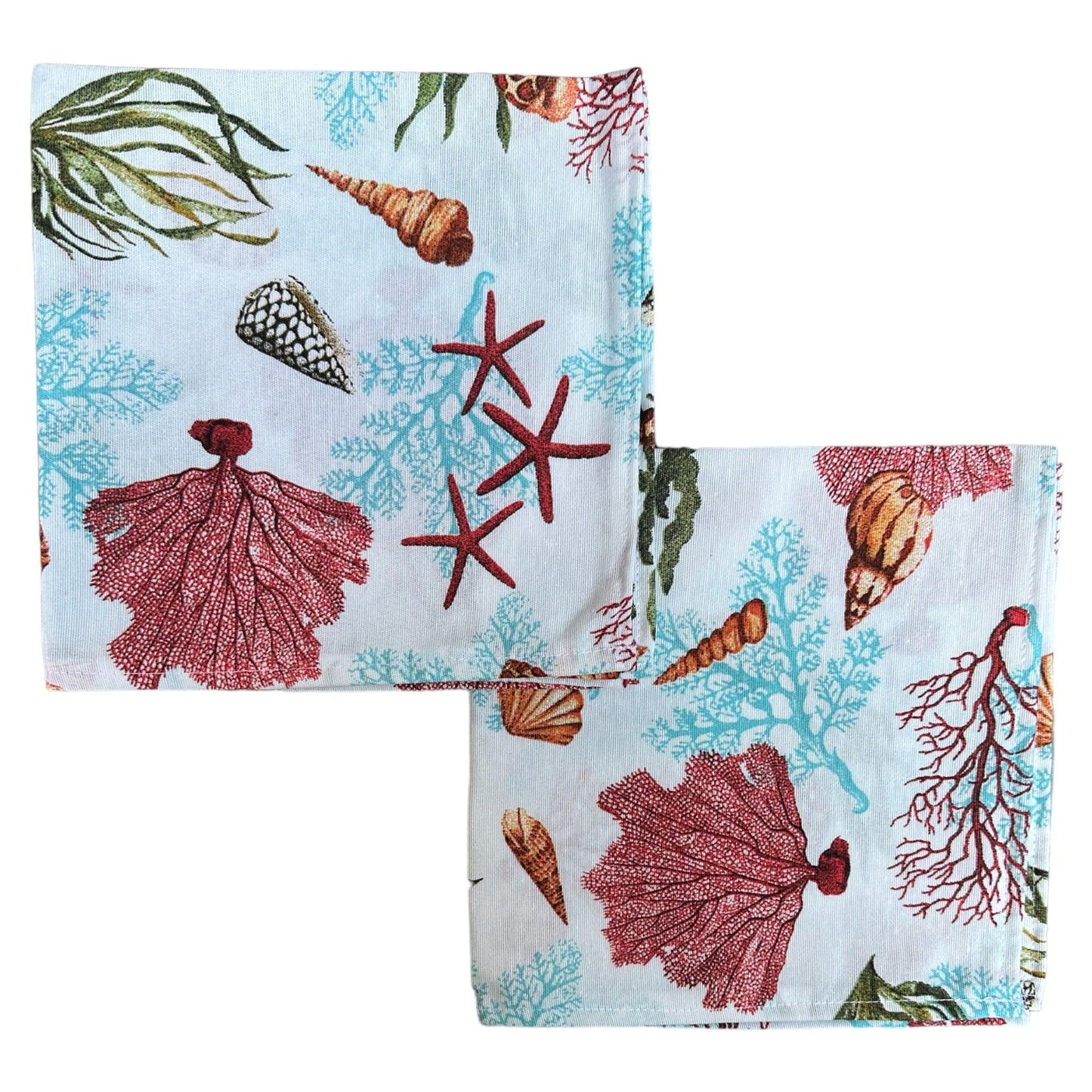 Servetten zeekraal en schelpen blauw en brique - Frank Styling