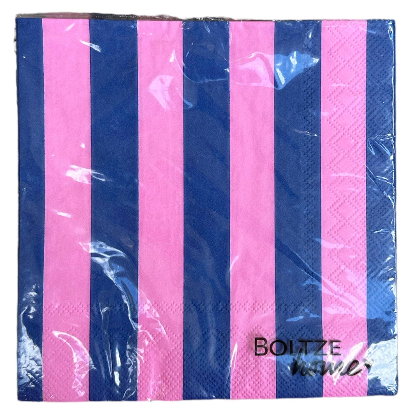 Papieren servetten met roze en kobalt blauwe streep - Frank Styling