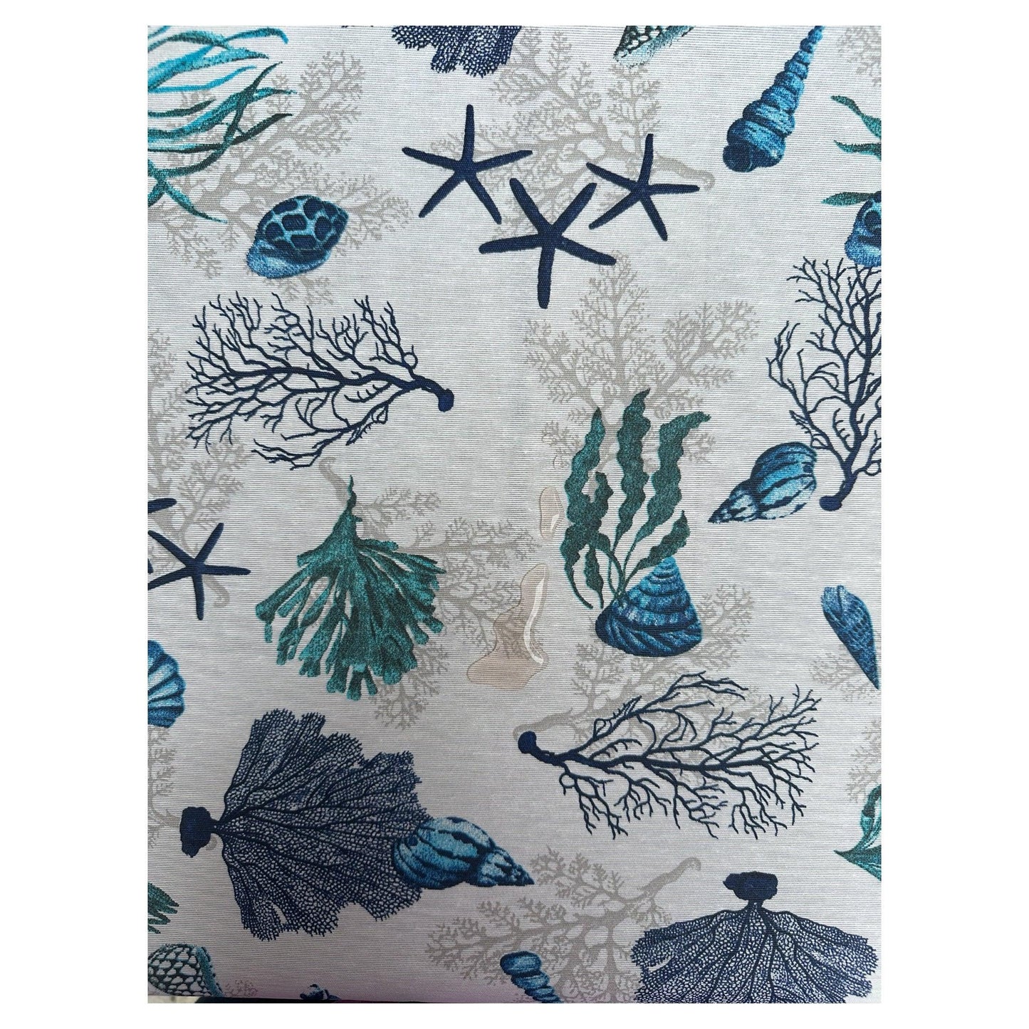 Waterafstotend tafelkleed zeekraal/schelpen blauw-aqua - Frank Styling
