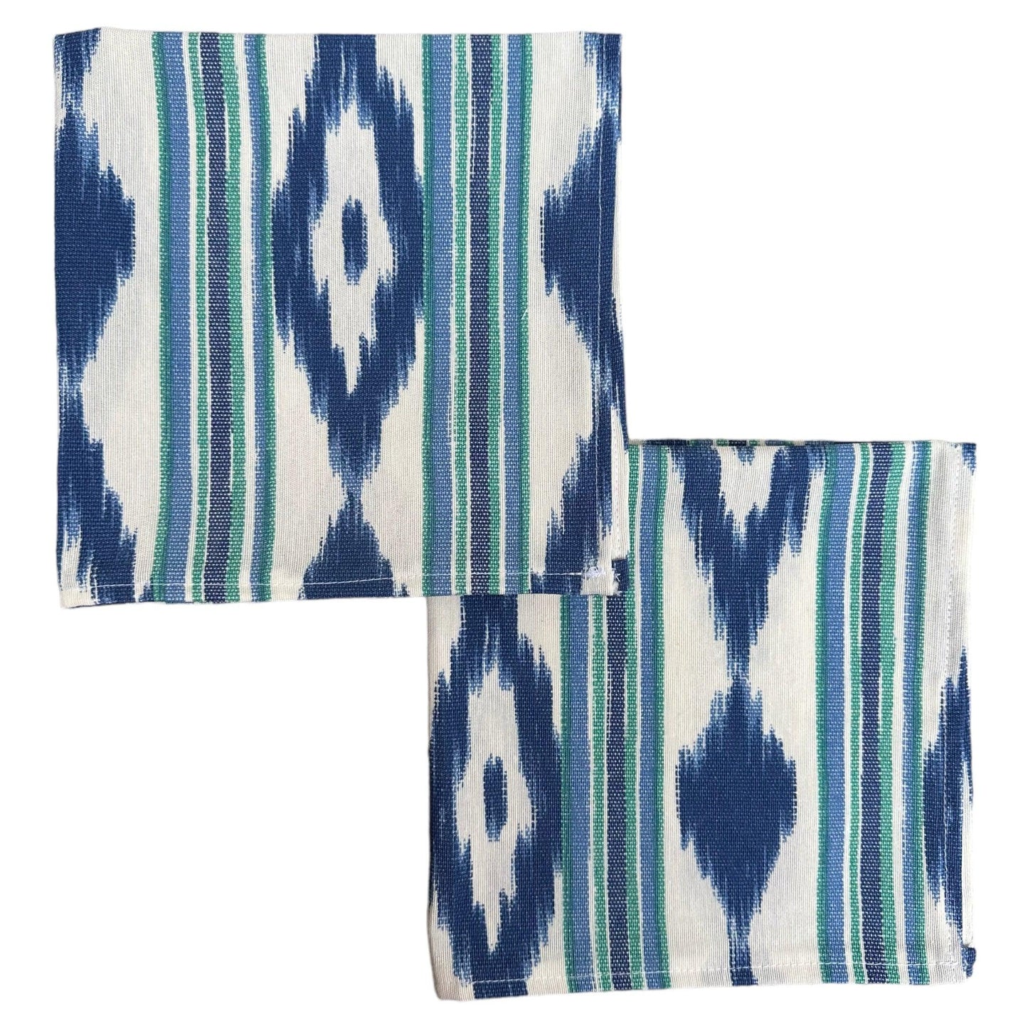 Katoenen servetten Mallorcaanse ikat blauw met groene streep - Frank Styling