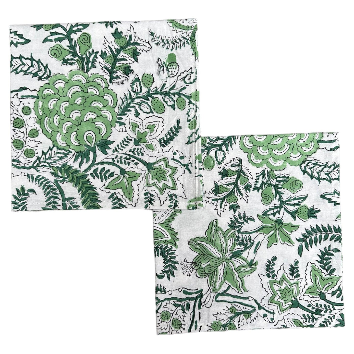 Tafelkleed Indiase blockprint wit met groene bloemmotieven - Frank Styling