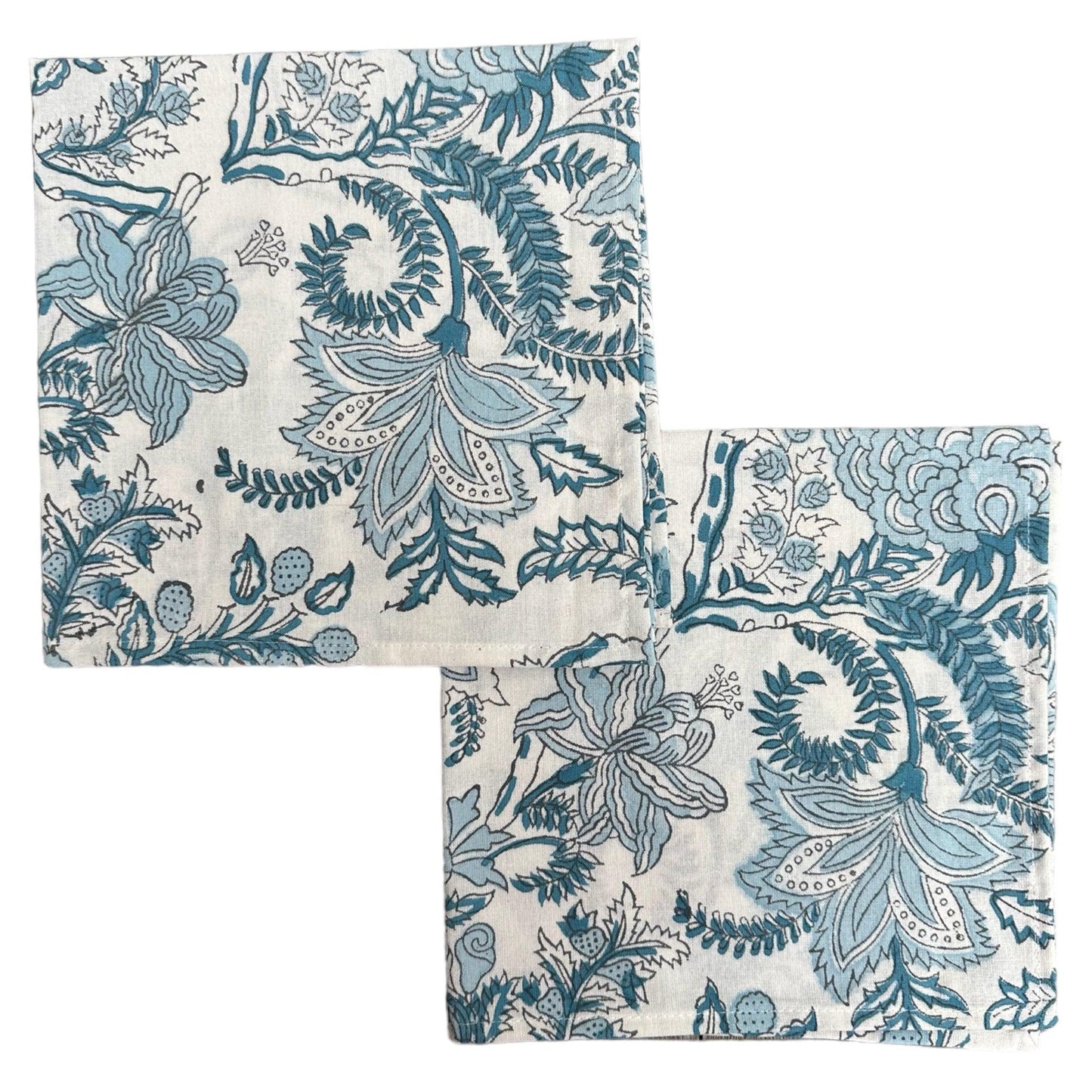 Tafelkleed Indiase blockprint wit met lichtblauwe bloemenprint - Frank Styling