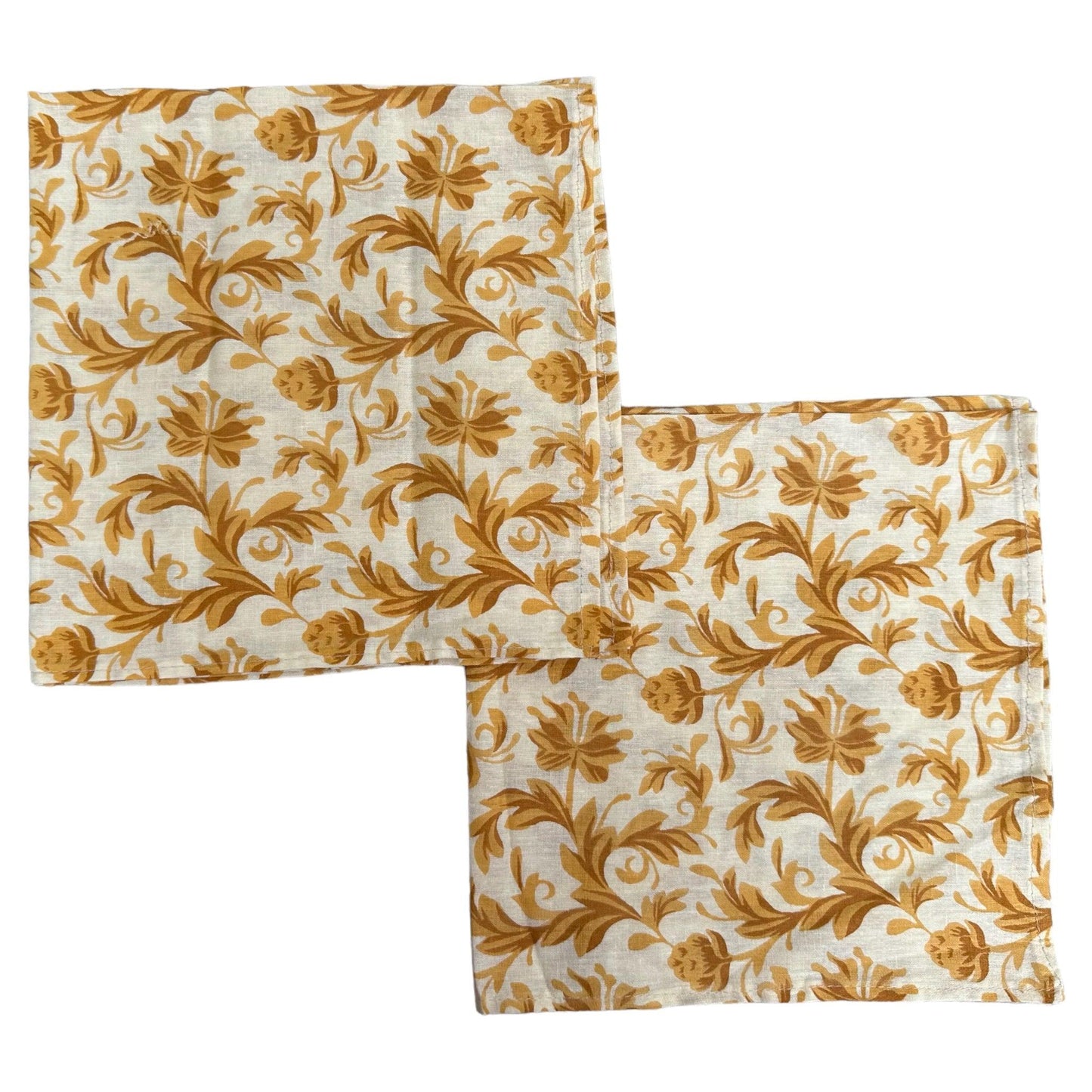 Katoenen servetten blockprint crème met okergele bloemmotieven - Frank Styling