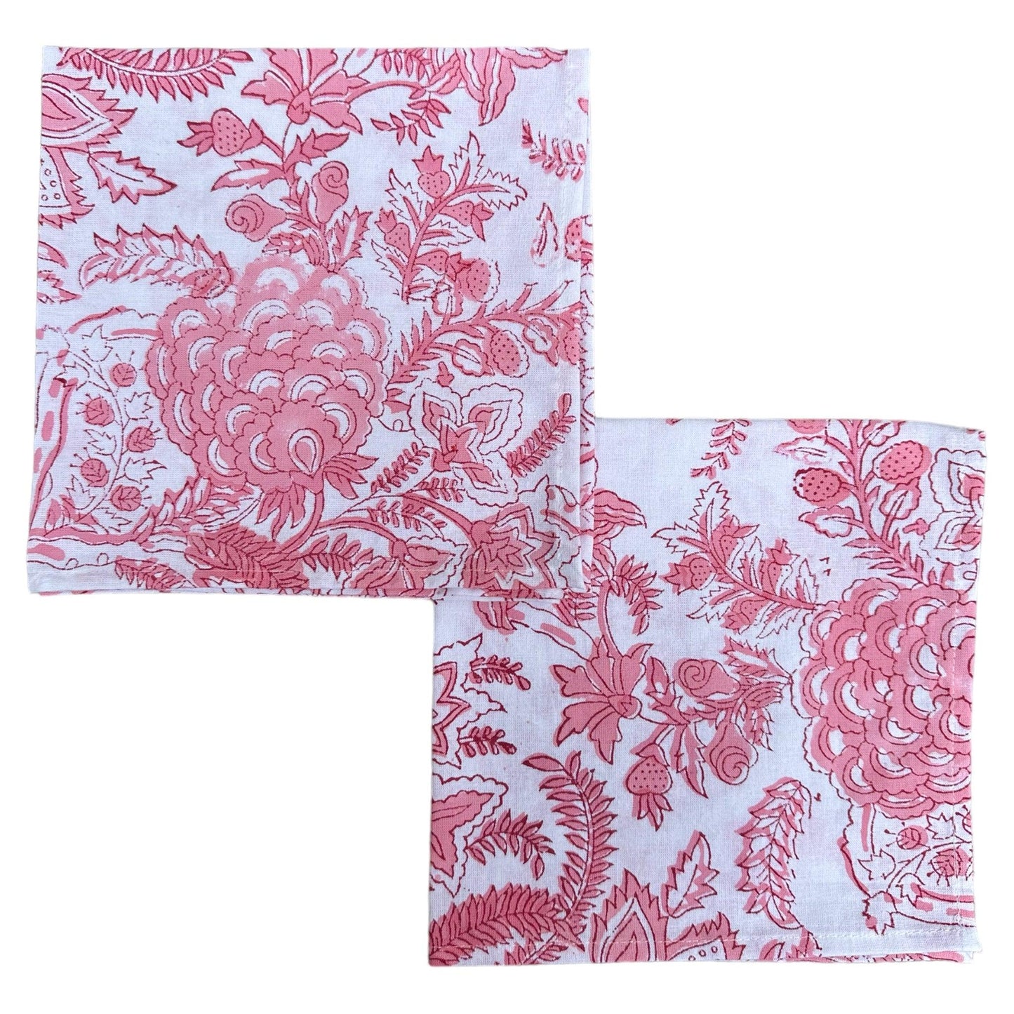 Tafelkleed Indiase blockprint wit met roze bloemprint - Frank Styling