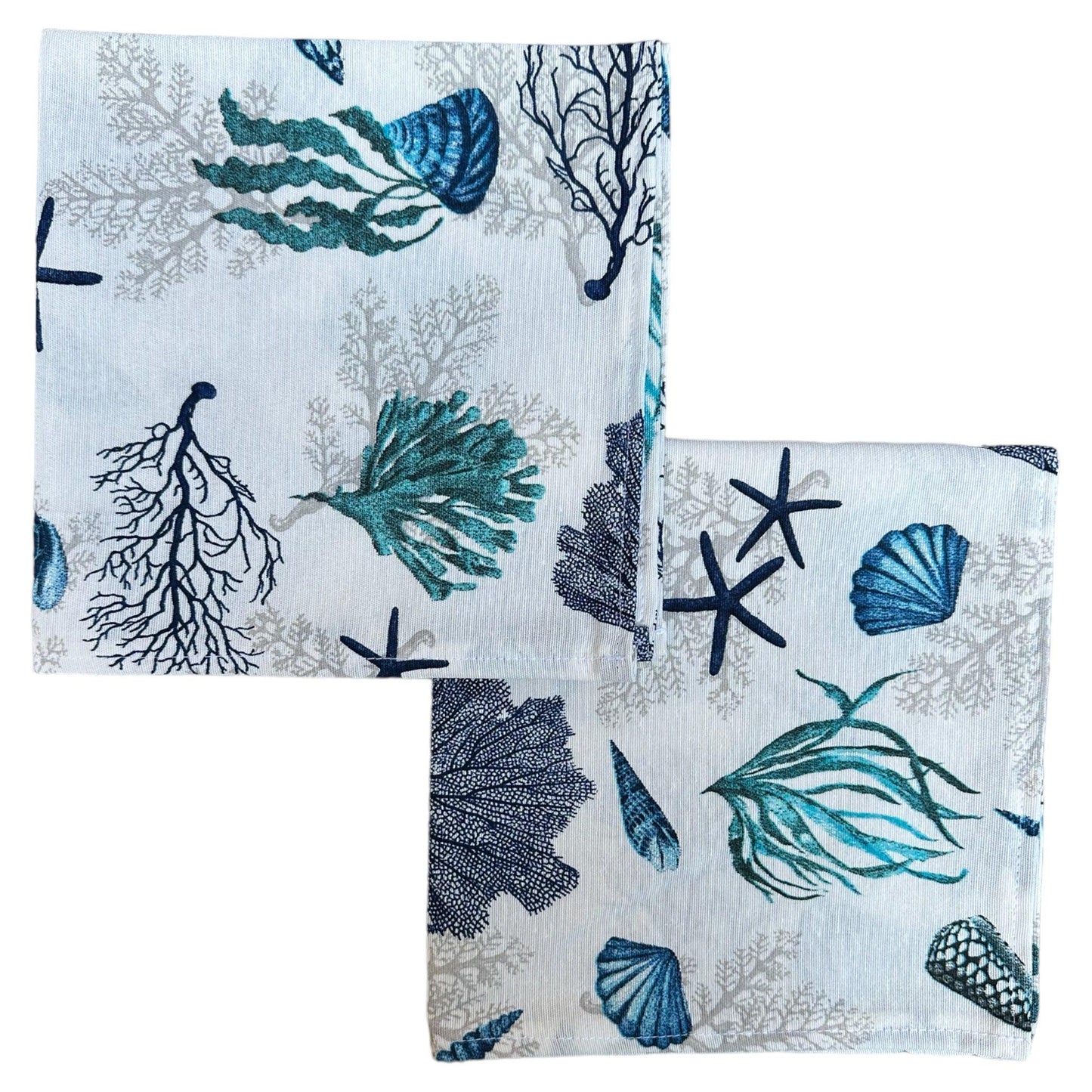 Servetten zeekraal en schelpen blauw en aquagroen - Frank Styling
