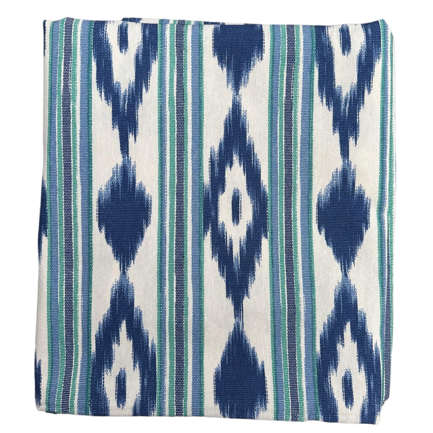 Tafelkleed Mallorcaanse ikat print kobalt blauw met groene streep - Frank Styling