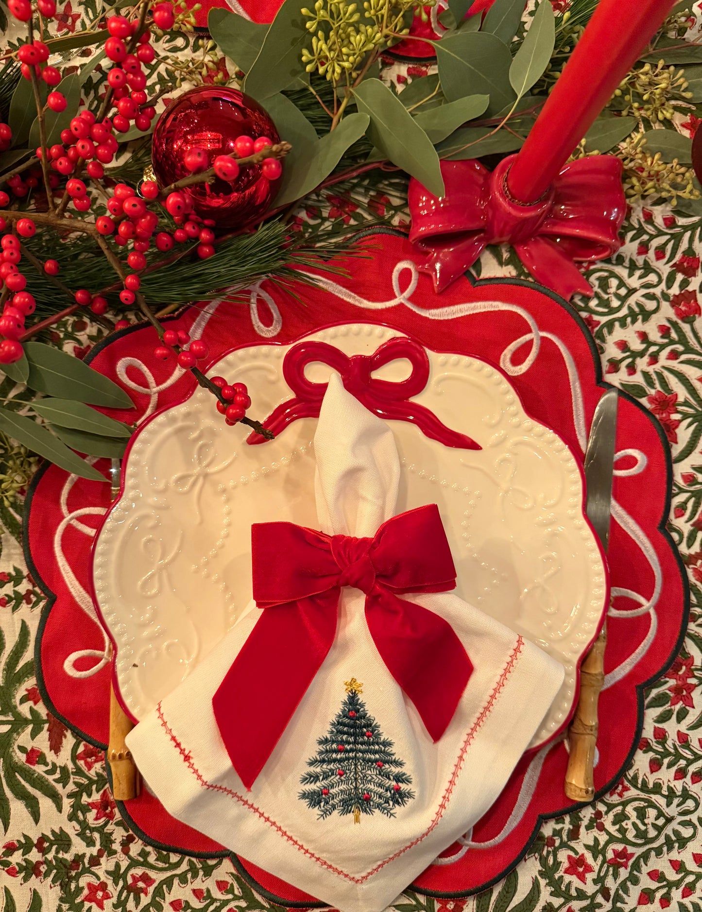 Tafelkleed Indiase blockprint red flora