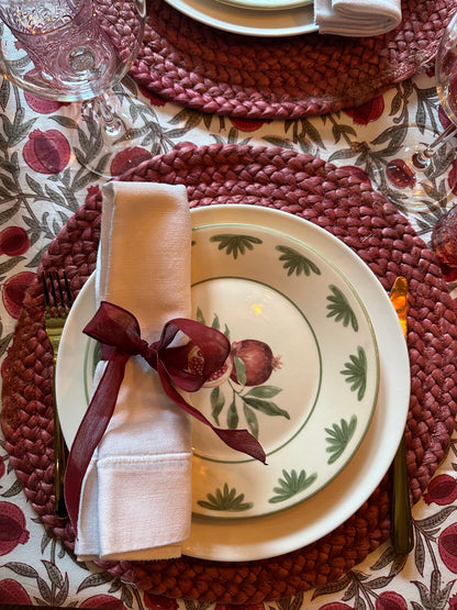 Tafelkleed Indiase blockprint frambooskleurige granaatappel