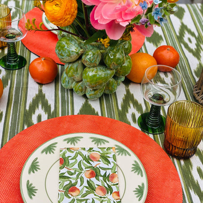 Waterafstotend tafelkleed olijf groene ikat - Frank Styling