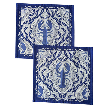 Katoenen servetten kreeftenprint blauw met wit