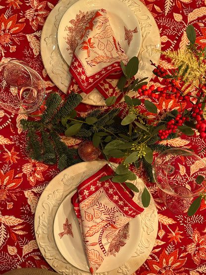 Tafelkleed Indiase blockprint bordeaux met rood en wit - Frank Styling