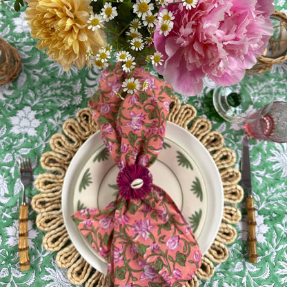 Tafelkleed Indiase blockprint appelgroen met wit - Frank Styling