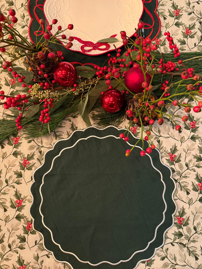 Placemats (2 stuks) diep groen met witte rand