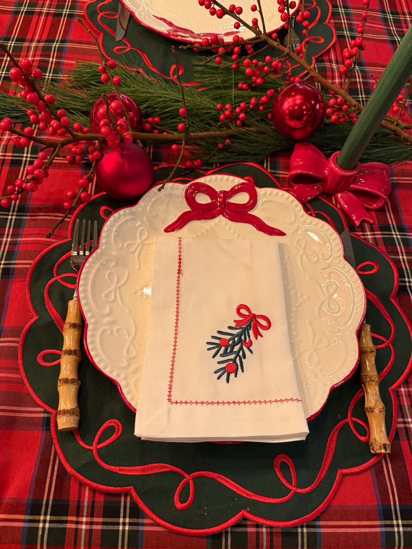 Tafelkleed rood met kerst ruit