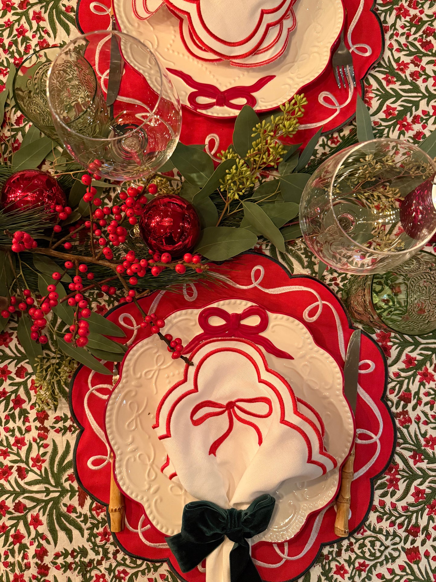 Tafelkleed Indiase blockprint red flora