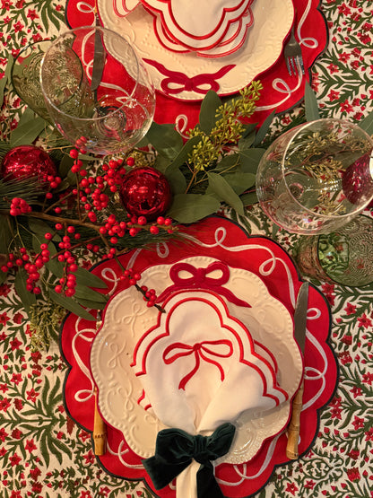 Tafelkleed Indiase blockprint red flora