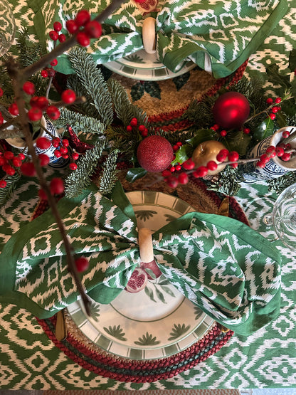 Katoenen tafelkleed blockprint groene ikat
