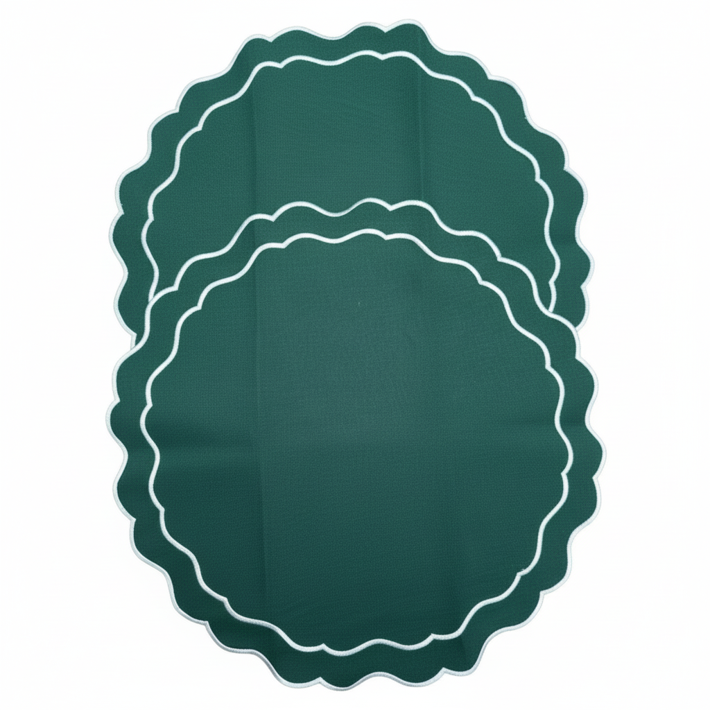 Placemats (2 stuks) diep groen met witte rand