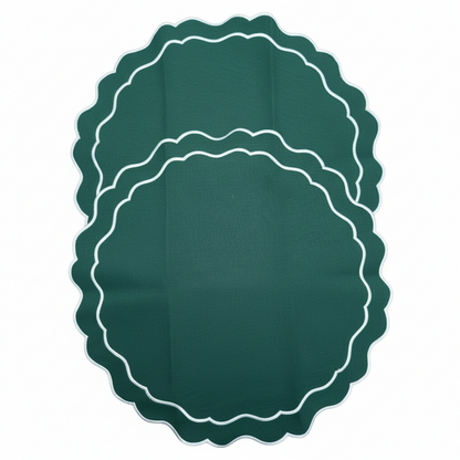 Placemats (2 stuks) diep groen met witte rand