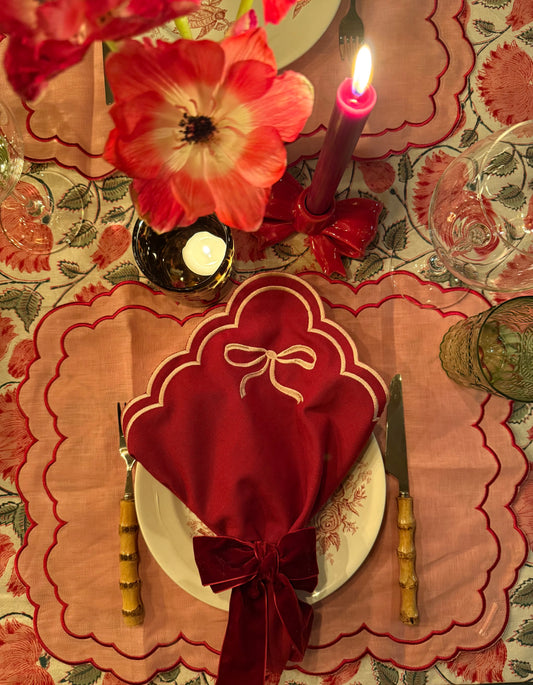 Placemats (2 stuks) dusty pink met burgundy rand
