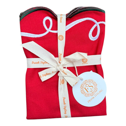 Placemats (2 stuks) kerstrood met groene en witte krulrand