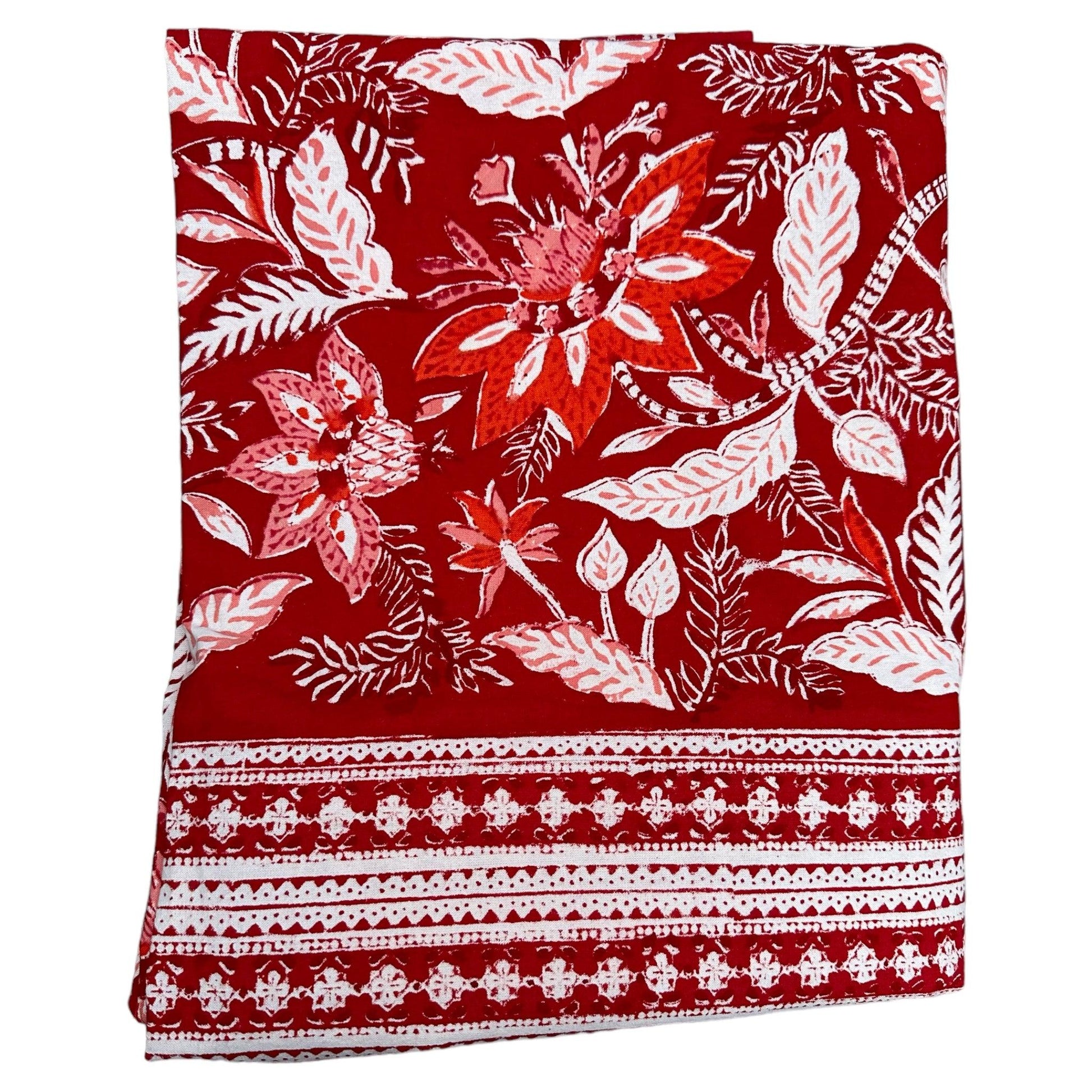 Tafelkleed Indiase blockprint bordeaux met rood en wit - Frank Styling