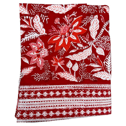 Tafelkleed Indiase blockprint bordeaux met rood en wit - Frank Styling