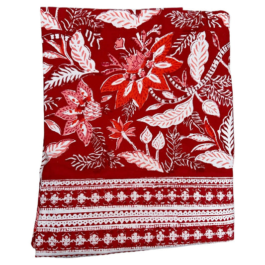 Tafelkleed Indiase blockprint bordeaux met rood en wit - Frank Styling