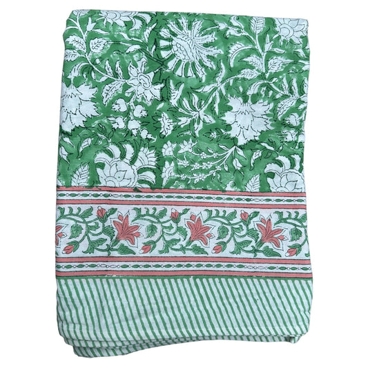 Tafelkleed Indiase blockprint appelgroen met wit - Frank Styling